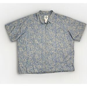 VTG 90s Hilo Hattie Camp Shirt Mens 4XL Blue Beige Hawaiian Geometric Hibiscus